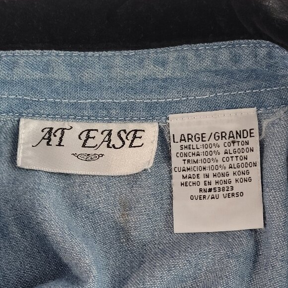 VTG AT EASE COTTON DENIM STUDDED EMBELLISHED VELVET TOP BLOUSE EUC L - Picture 9 of 10